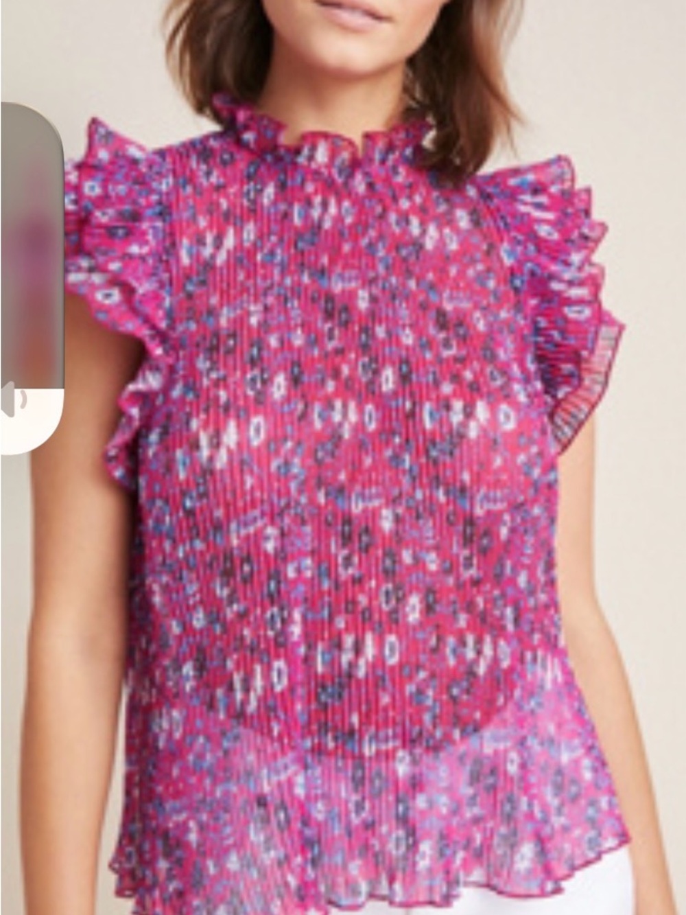 Anthropologie Frieda Ruffled Pleated Ditzy Floral Sheer Feminine Blouse, XS